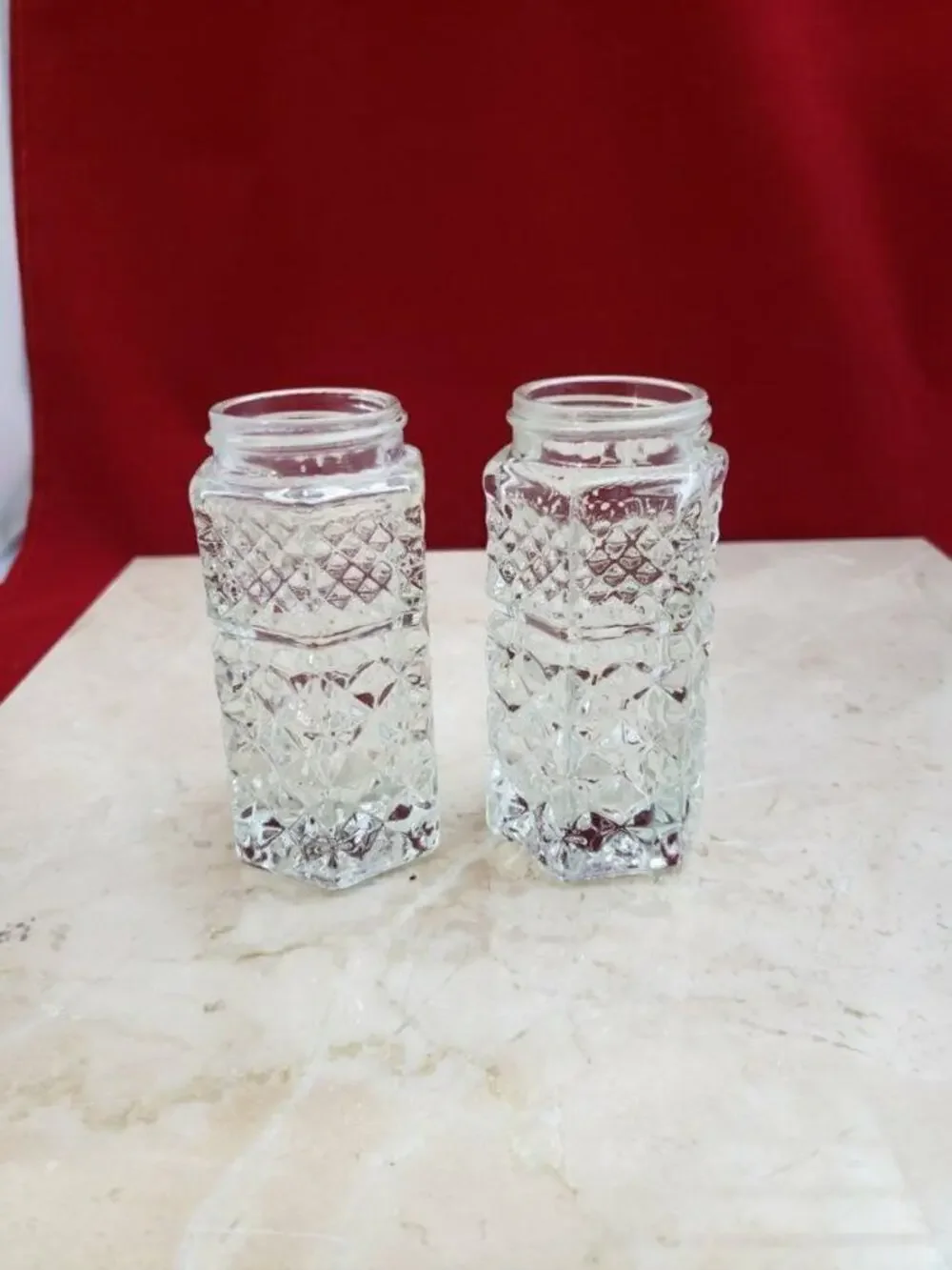 Vintage Glass Salt and Pepper Shakers - No Lids - Small Chip To Base